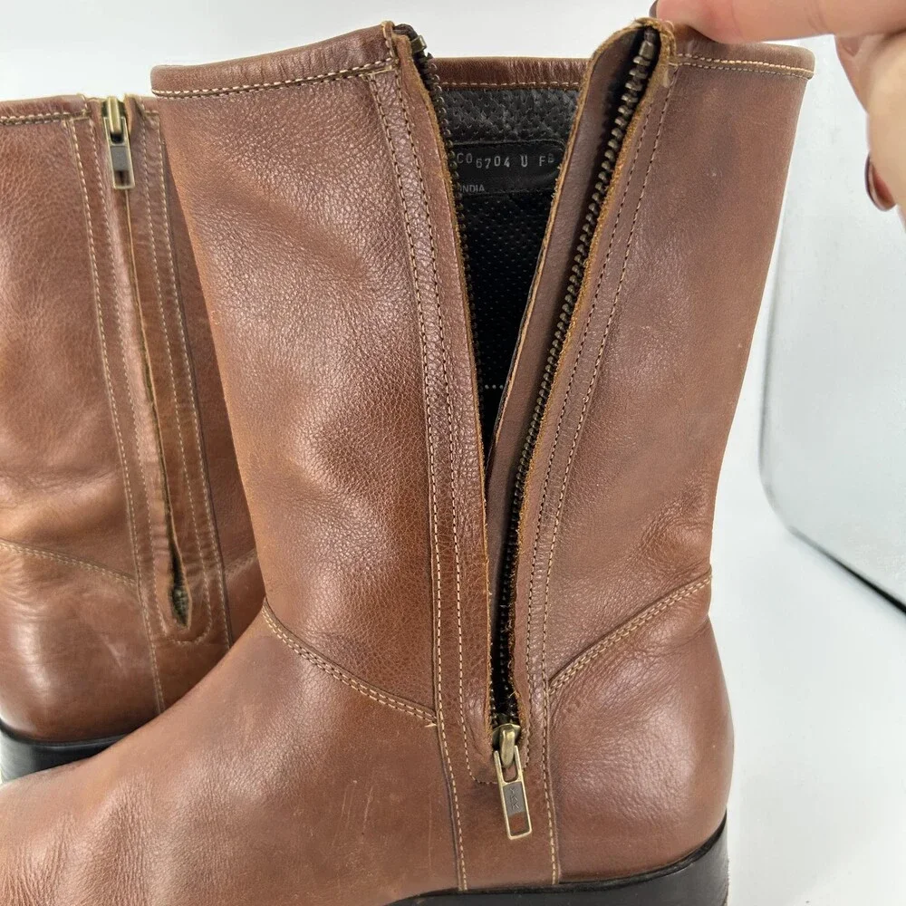 Cole Haan Boots Mens Size 10 M Brown Leather Mid Calf Zip Biker Lined Grip Sole